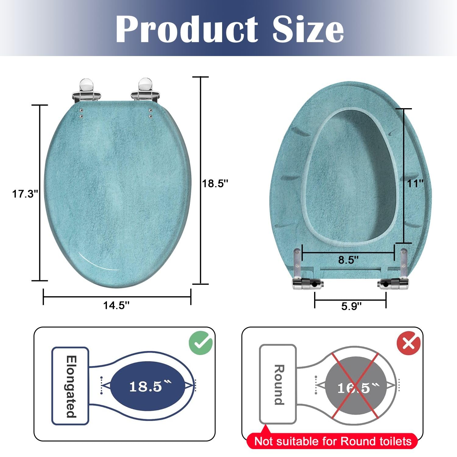 Elongated Toilet Seat Vintage pale blue Background Resin