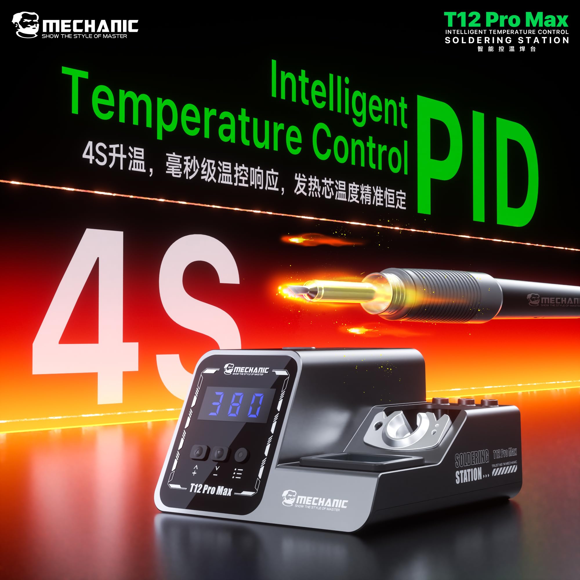 Mechanic T12 Pro Max - Estación de soldadura inteligente de 140 a 450 °C, calentamiento rápido, mango T12, apagado automático para reparación de placa base de teléfono