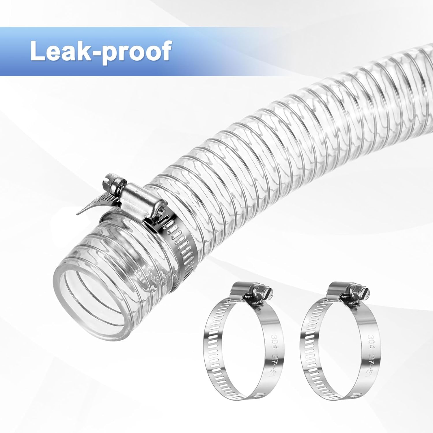 M METERXITY Suction Hose, 1 1/4 ID x 5 ft Clear Steel Wire Flexible Tubing, High Pressure PVC Oil Drain Hose Tube for Marine Bilge Pump Pond Garden Pool, with 2 Clamps