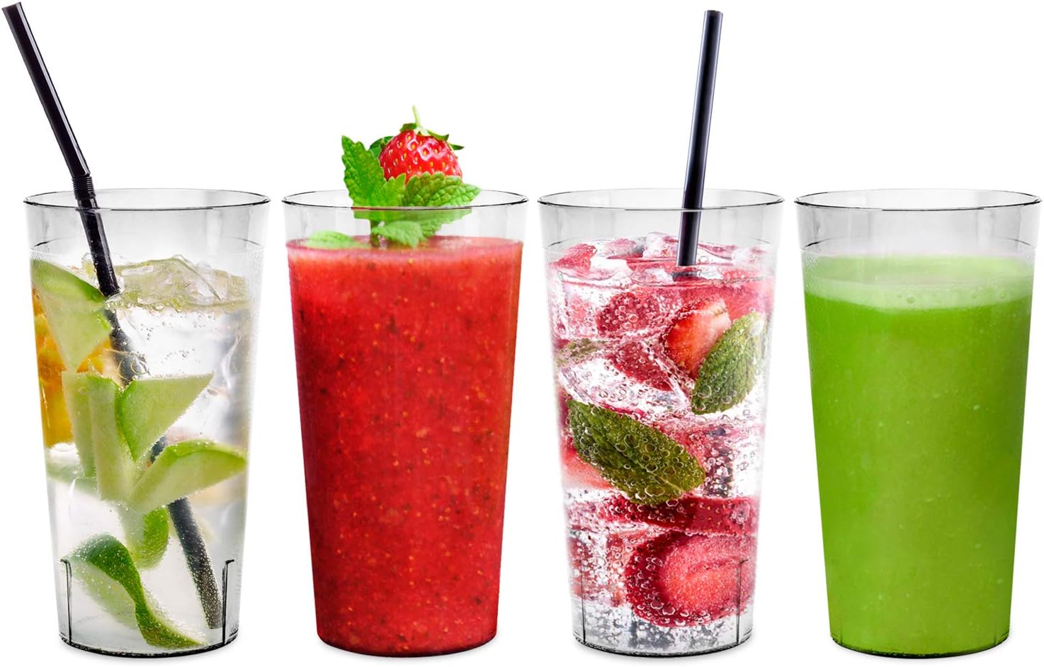 Reusable Plastic Cup Drinkware Tumblers - 16 Clear break resistant 20 oz dishwasher safe drinking stacking water glasses cups! great decorations restaurant quality suitable 4 toddler & kids!