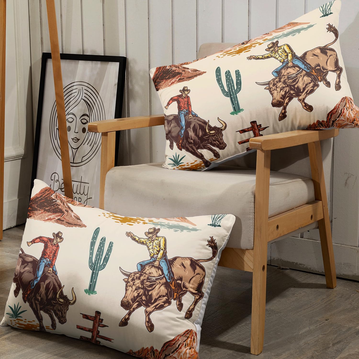 AILONEN Western Cowboy Horse Bed Sheet Set for Girls,Boys, Full Size,Farmhouse Style Fitted Sheet Set for Gift,Tropical Cactus Plants 3Pcs Bedding Set for All Season,1 Sheet Set+ 2 Pilloowcases - Image 6