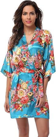 Womens Floral Satin Kimono Robes Short Bridesmaid Robes for Wedding Party