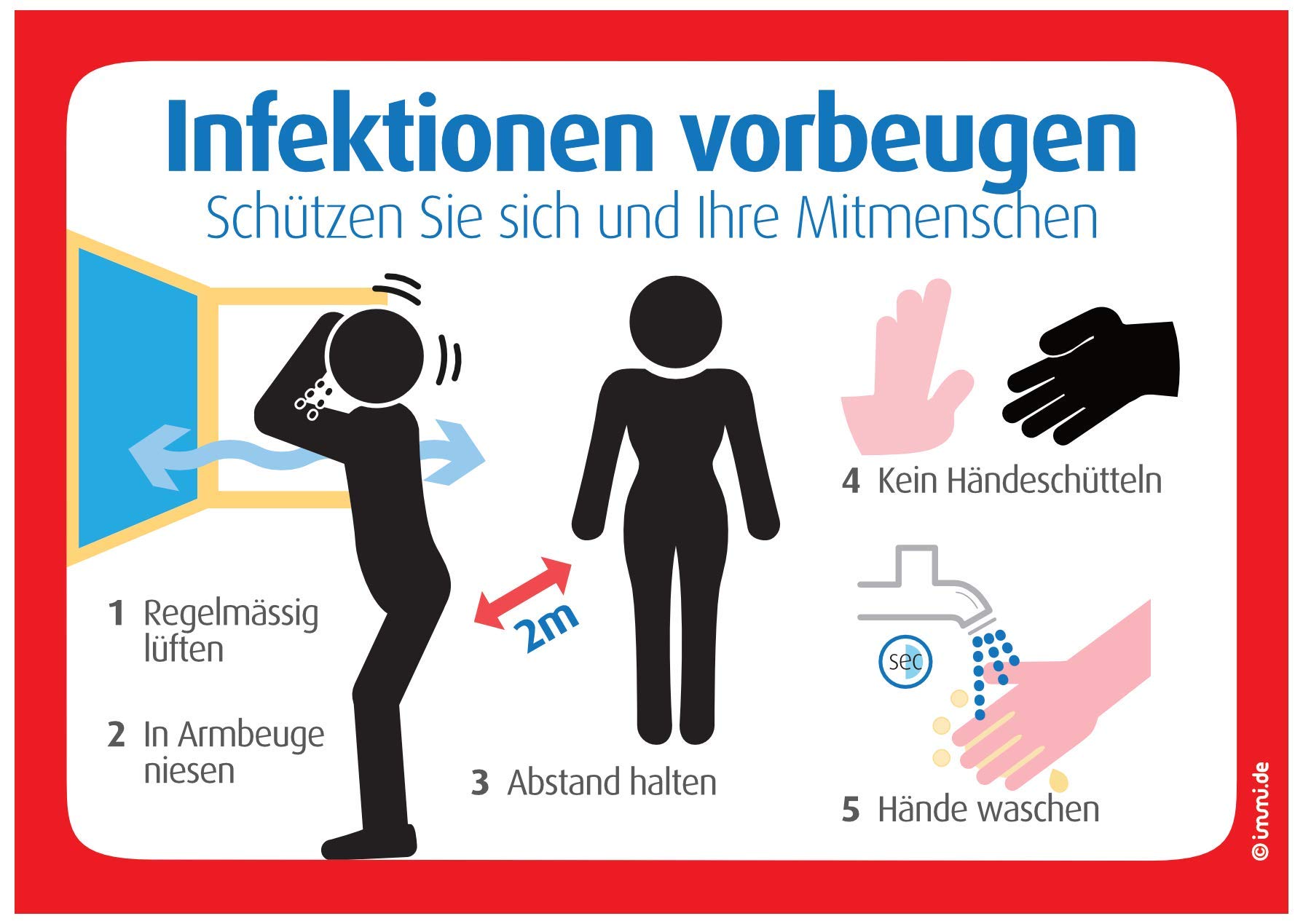 immi 4x Piktogramm Infektionen vorbeugen, Hygiene einhalten A6 Aufkleber für Badezimmer