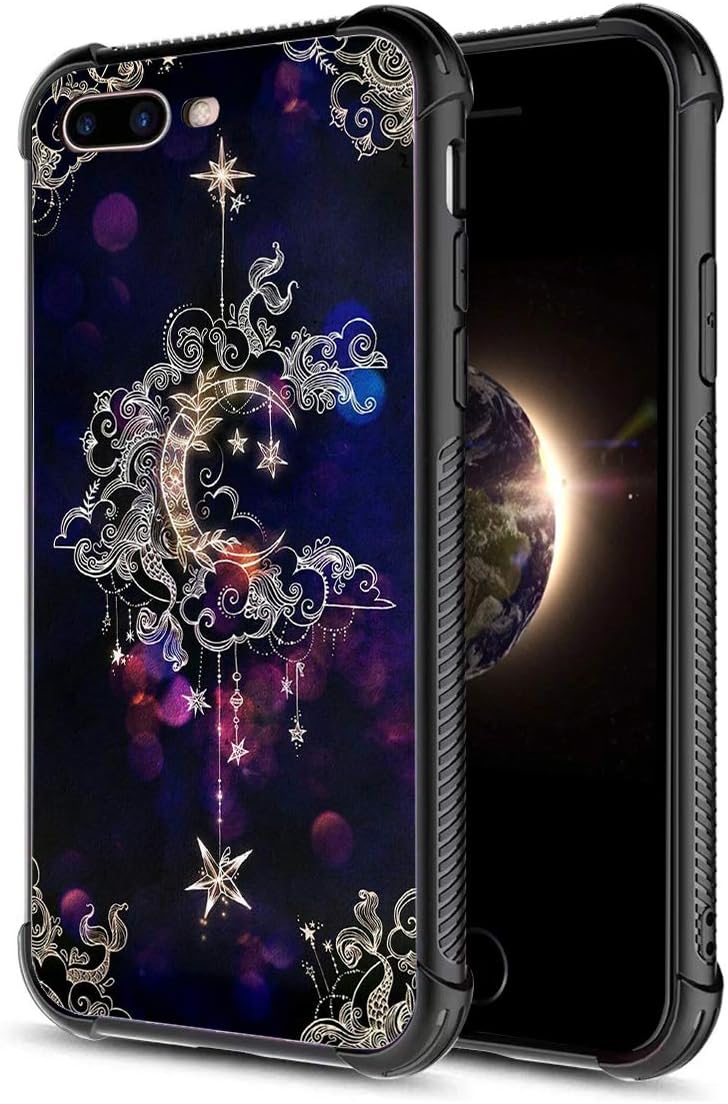 DAHAOGUO iPhone 8 Case,Crescent Moon Floral Pattern Tempered Glass iPhone 7 Cases for Girls Wome [Four Corners] [Anti-Fall] Fashion Pattern Design Cover Case for iPhone 8/7 Galaxy Star
