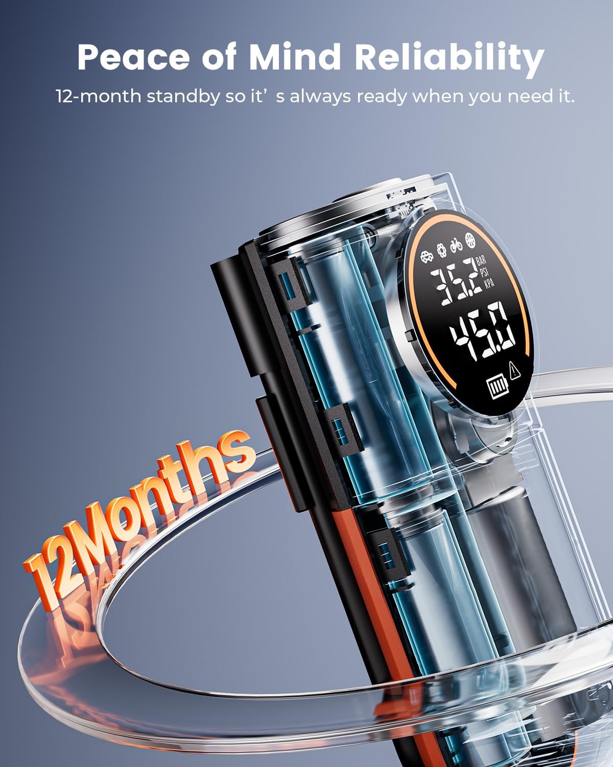 ETENWOLF S1 Tire Inflator Portable Air Compressor, 160PSI Air Pump for Car Tires, Bike, Motorcycle, Balls, Fast Inflation Tire Pump, Cordless bike Pump with LED Light & Digital Pressure Gauge(Orange) - Image 6