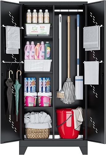 Armario de almacenamiento de metal de 71 pulgadas con puertas, gabinete de acero multifuncional con cerradura para bañogaraje, almacenamiento de