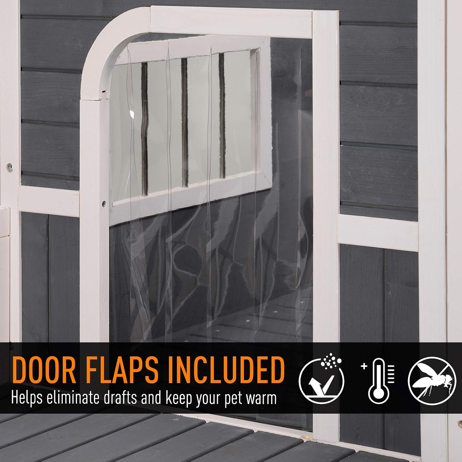 PawHut 59″ L x 63.5″ W x 39.25″ H Wood Large Dog House Cabin Style Elevated Pet Shelter w/Porch Deck Grey