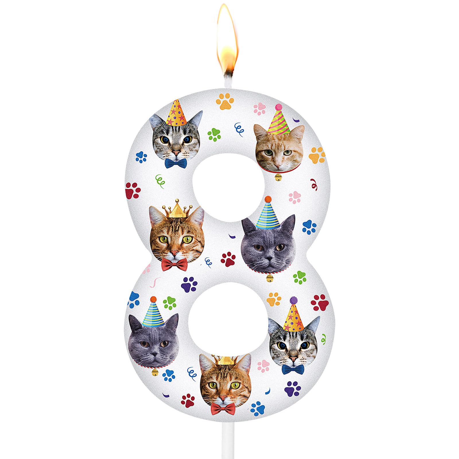Conelist Cat Birthday Number Candles Cat Paw Print Themed Birthday Candles Paw Print Numeral Cupcake Topper for Cake Kitten Pet Theme Decorations Party Supplies(Number 8)