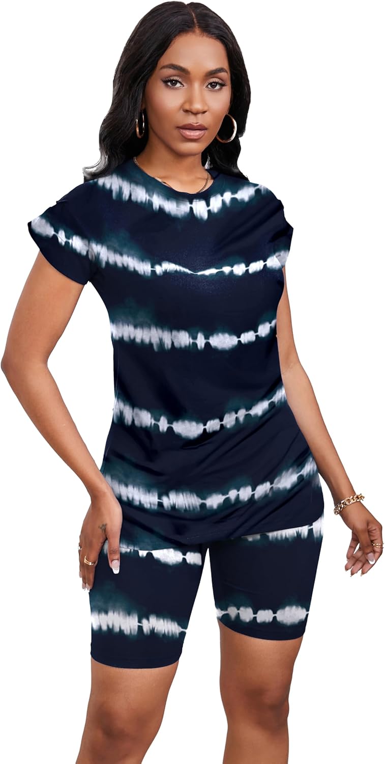 Women's Summer 2 Piece Outfits Tracksuits Biker Short Workout Jogger Sets - Image 4