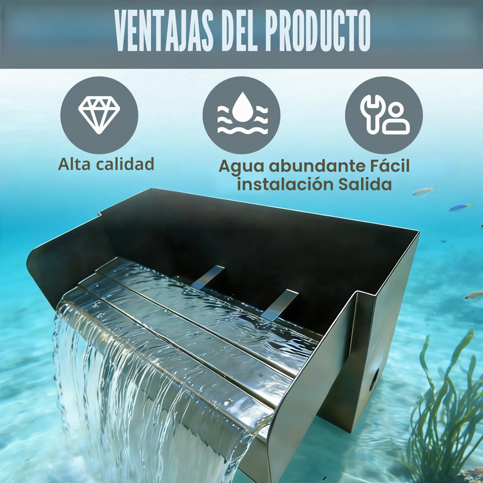 Conjunto De Cascada para Estanque JardíN, Fuente De Cascada De Acero Inoxidable De 30cm 45w 3000 L/H Elemento Decorativo para Estanque De JardíN Patio Terraza Y Espacio Exterior
