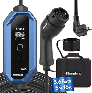Typ 2 Ladekabel Schuko 3,68kW 6-16A Einstellbarer Strom mit LCD-Display, 5M Kabel, Tragbares EV Ladegerät für Allen Elektroautos IEC 62196-2 Typ 2 und CCS2-Stecker, IP65