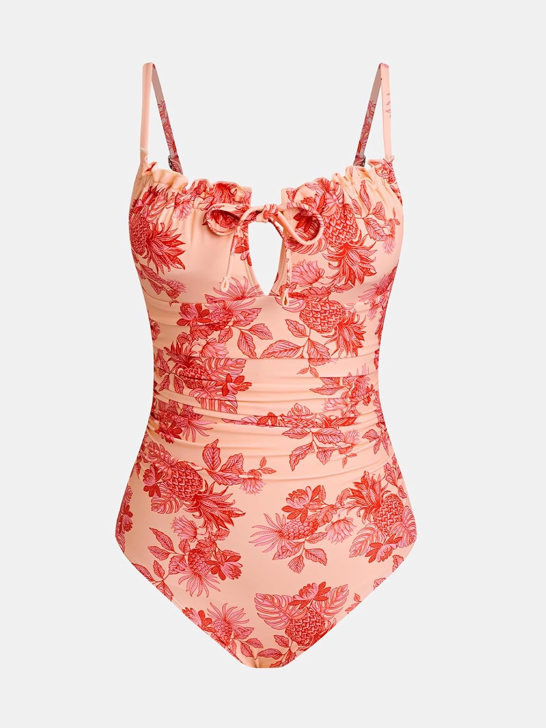 CUPSHE Women's One Piece Swimsuit V Neck Bathing Suit Tummy Control Drawstring Back Hook Adjustable Straps