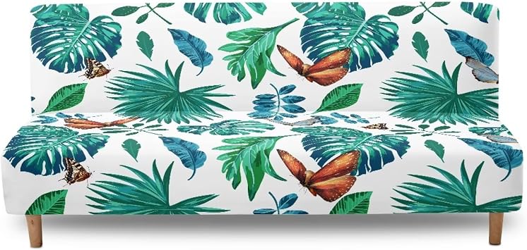 ZOUTAIRONG Banana Leaf Butterfly Stretch Couch Slipcover Washable Armless Futon Cover Durable Sofa Bed Slipcovers Modern Furniture Protectors