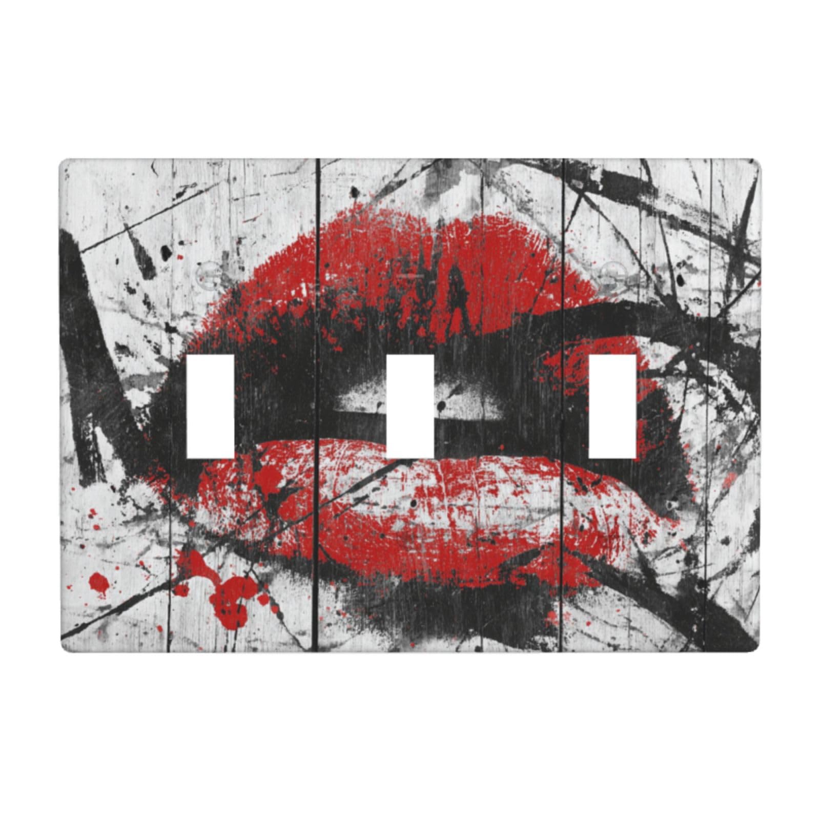 Woshuwo White Giant Blurred Red Lip Print Graffiti Light Switch Covers 3 Gang Triple Toggle Wall Plate Switchplate Electrical Faceplate For Bathroom Kitchen Bedroom Decor