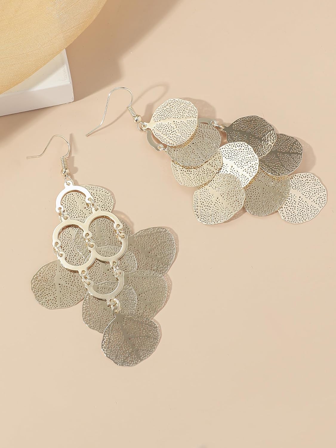 Boho Gold Dangle Earrings for Women Trendy Long Drop Chandelier Bohemian Fligree Leaf Earrings Dangling Lightweight Hyopallergenic for Women - Image 4