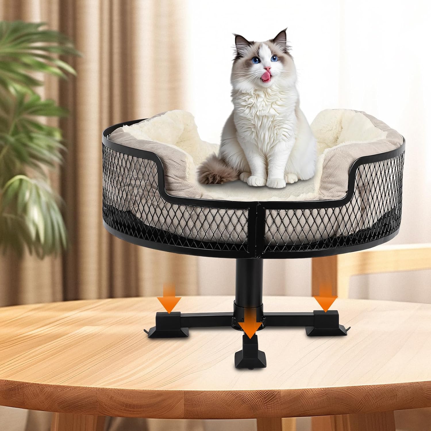 FAHKNS Cat Desk Bed, Metal Mesh Design Raised Cat Bed with Rubber Absorbent Feet to Protect Desktop, Pet Desk Bed with 45LB Weight Capacity