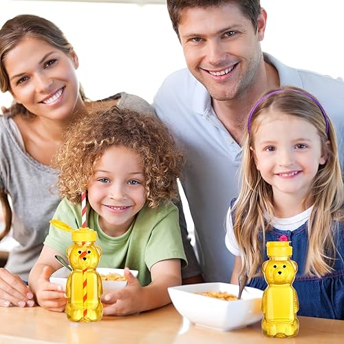 Miniatura 7 de 36 botellas vacías de plástico de oso de miel, tarro de miel de 8 onzas con recipientes para pajitas, botella exprimible en forma de oso,