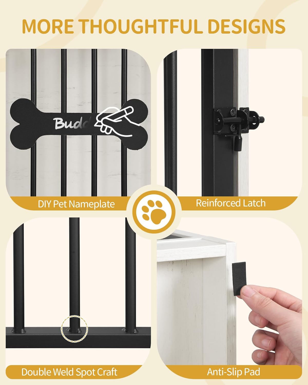 24.6'' Dog Crate Furniture with Charging Station, Dog Kennel Indoor with Flip-Top Storage, Wooden Pet Cage Dog House End Side Table for Small Dogs Anti-Chew Anti-Escape, White Brown DFC90114B