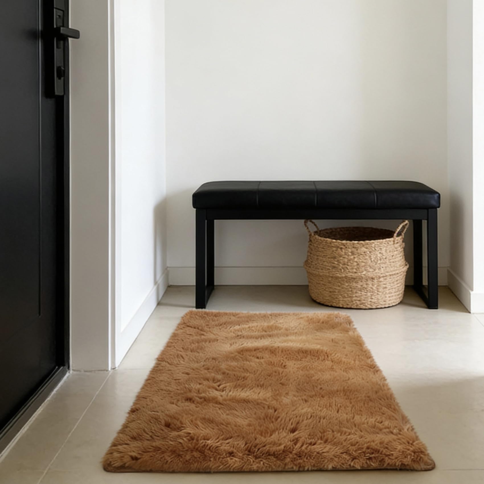 Tapis à poils longs antidérapant et doux marron 285 x 140 cm pour salon