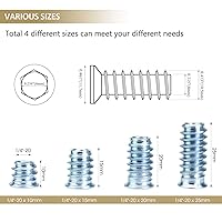 Vista 3 de Juego de 142 piezas: Insertos roscados de 1/4"-20 (10mm, 15mm, 20mm, 25mm), tuercas e insertos de madera para tornillos de muebles de madera, azul