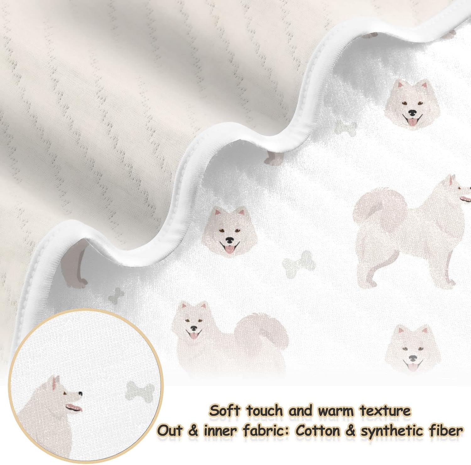 Swaddle Blanket Samoyed Dog Cotton for Infants, Receiving, Lightweight Soft Swaddling for Crib, Stroller, Nursery, 30X40 in