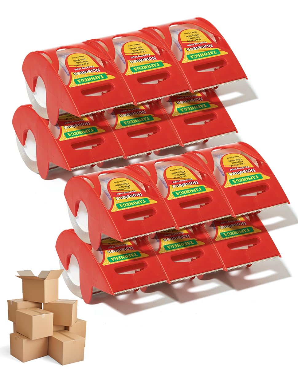 Packing Tape with Dispenser - 1.96" x 33 yd Noiseless Clear Packing Tape for Moving Boxes Shipping Tape with Dispenser Smoothly and Quietly - 12 Pack