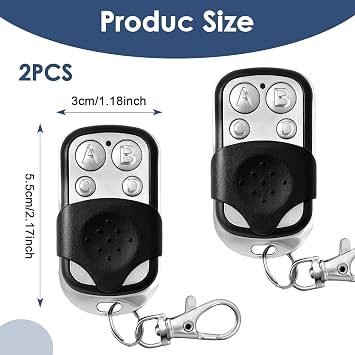 2PCS 433MHz Gate Fob Remote, Automatic Garage Door Remote Control Fob with 4 Buttons, Wireless Garage Door Opener Cloning Fob for Car Garage Door Gate with Key Cover Slide