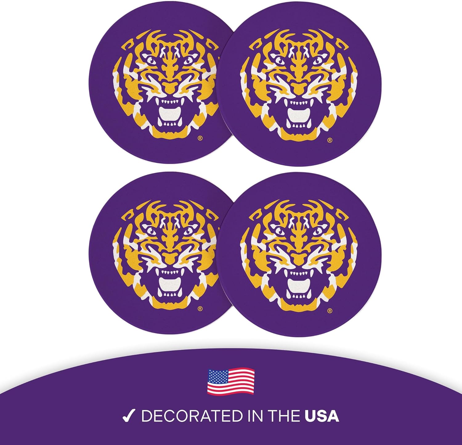 Desert Cactus LSU Circle Ceramic Coasters 4 Pack Tigers Geaux Louisiana State University Absorbent Drink Coasters with Cork Backing (Design A) - Image 4