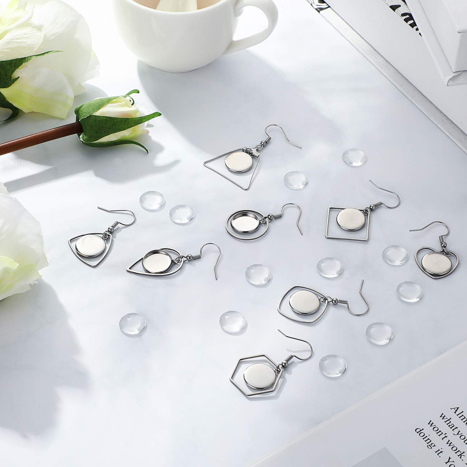 Kigeli 80 Pieces Stainless Steel Earring Blank Wire Hooks Bezel