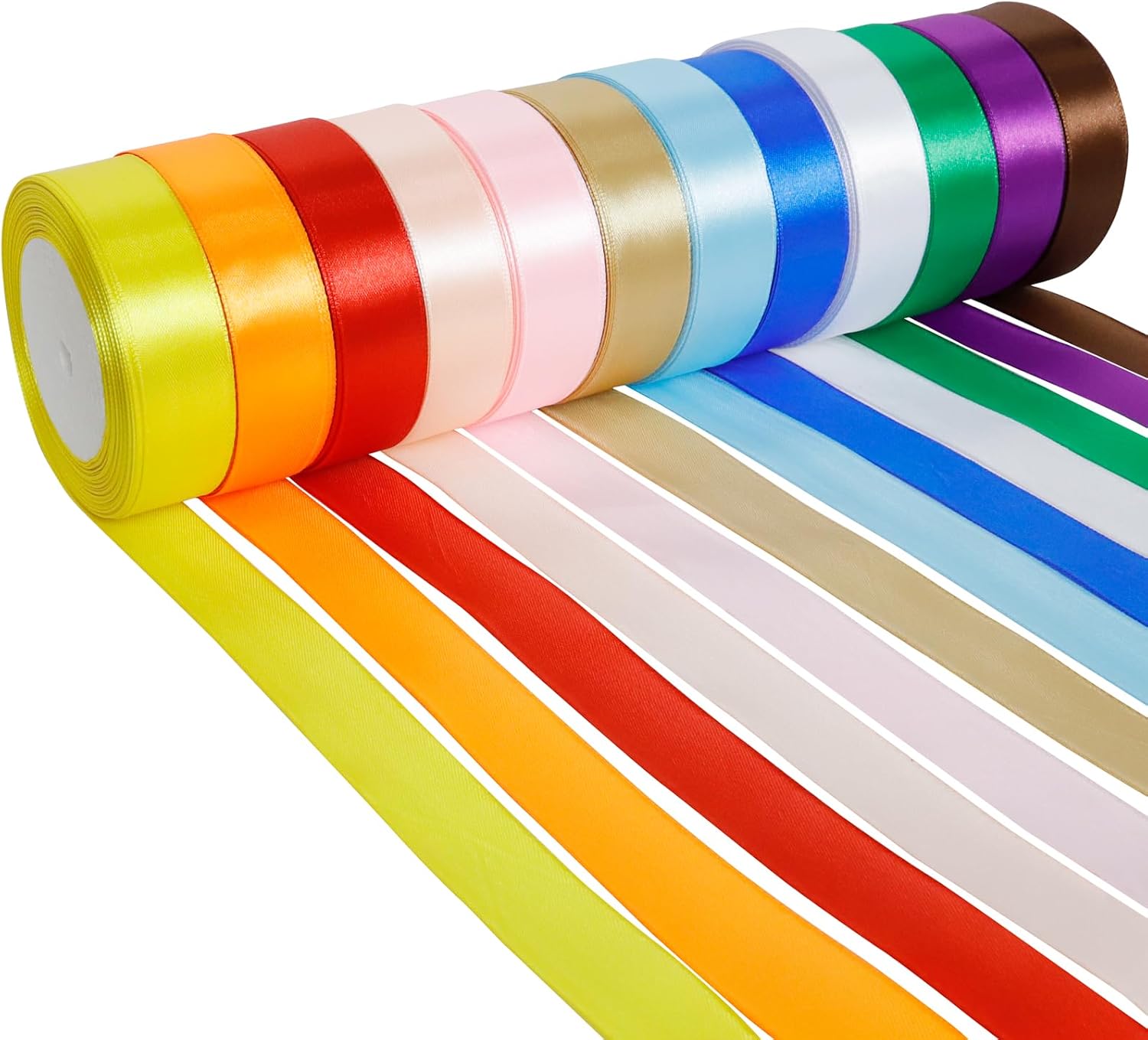 300 Yard 12 Color Satin Ribbon Rolls, 12 Rolls(25 mm Wide),Satin Ribbon