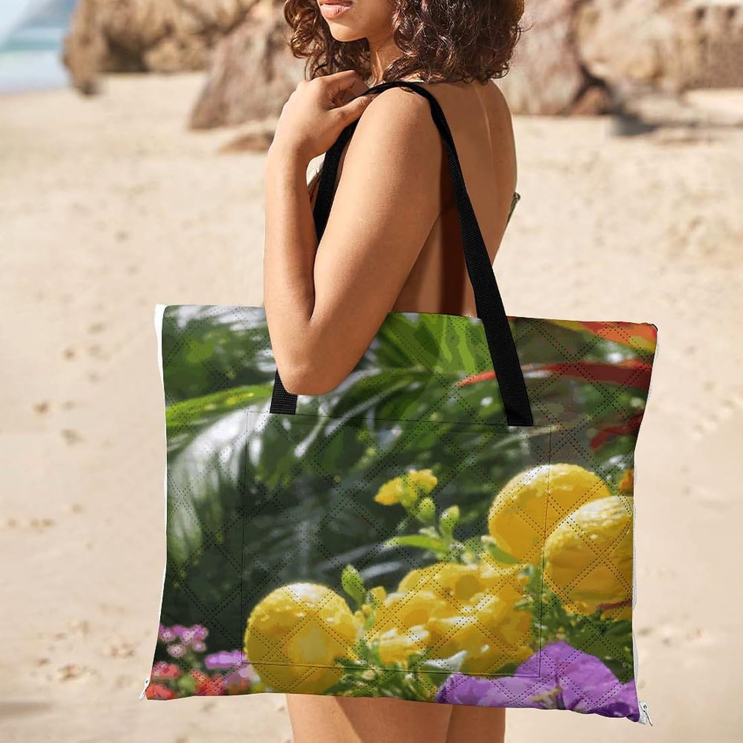 Tropical Garden Picnic Blanket with Zipper Water Resistant Sand Free Picnic Mat Washable Foldable Easy Carry Beach Blanket for Lawn Beach Hiking Camping