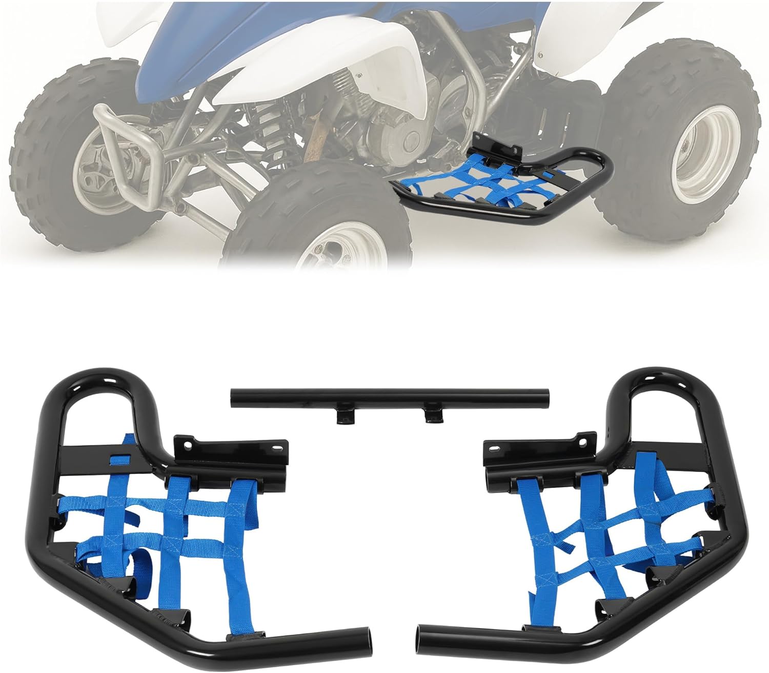 Nerf Bar Compatible with 2001-2005 Yamaha Raptor 660 / 660R Aluminium+Plastic Side Step Nerf Bar w/Blue Webbing Nets Powder Coated Black