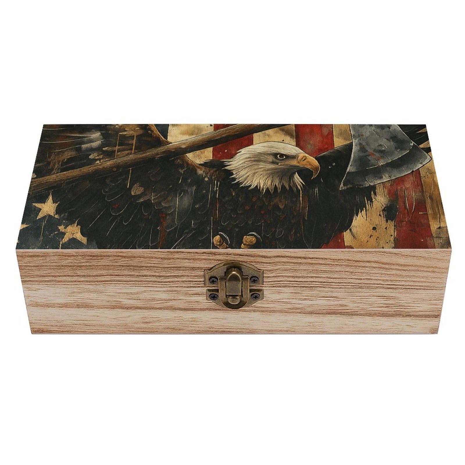 SMAZDFXX Retro Eagle, Axe And American Flag Wooden Storage Box Multipurpose Decorative Box for Jewelry Photo Home Decor