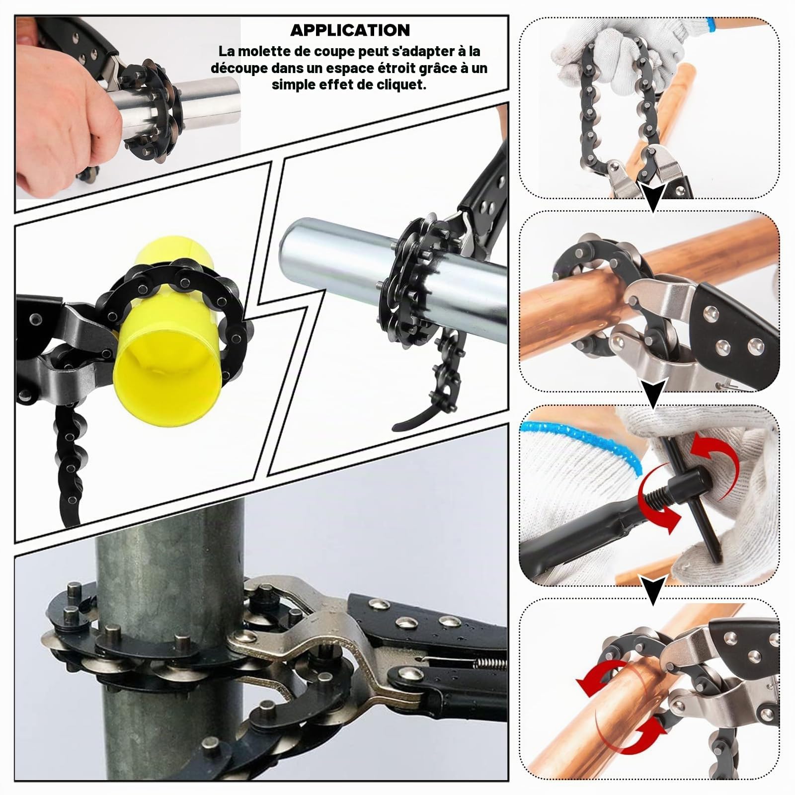 Séparateur de chaîne d'échappement avec crochet à ressort d'échappement pour couper les tuyaux d'échappement et tuyaux d'échappement pour cuivre, PVC, aluminium