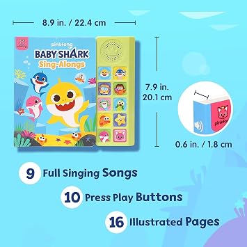 Pinkfong Baby Shark Sing-Alongs 10 Button Sound Book - Official Interactive Musical Toy for Toddlers, Classic Nursery Rhymes & Sensory Education Learning English Book - PFNSB006