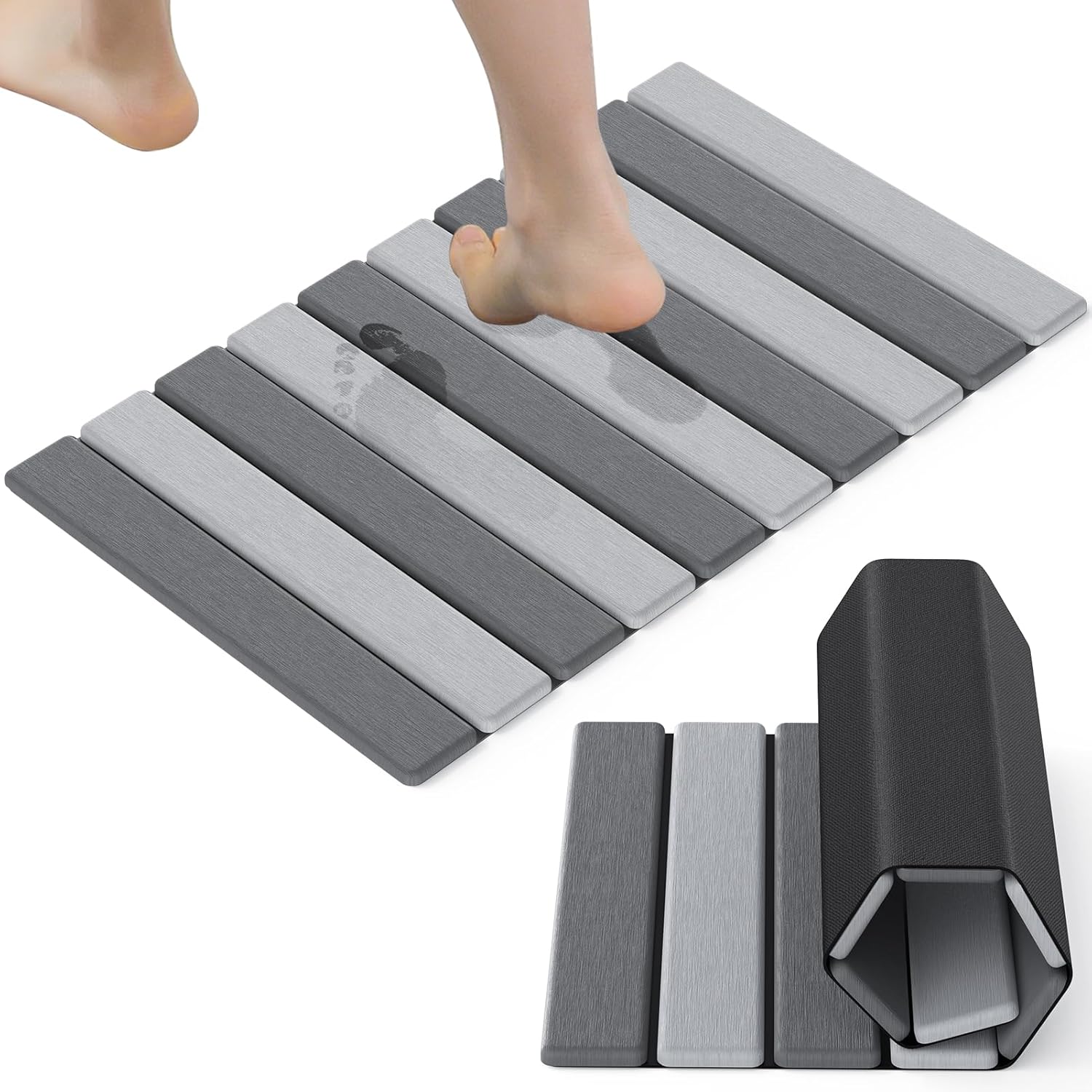 Stone Bath Mat Foldable Diatomaceous Earth Bath Mat Non-Slip Absorbent Shower Stone Mat Quick Dry Easy Clean for Bathroom Floor Kitchen Dish Drying