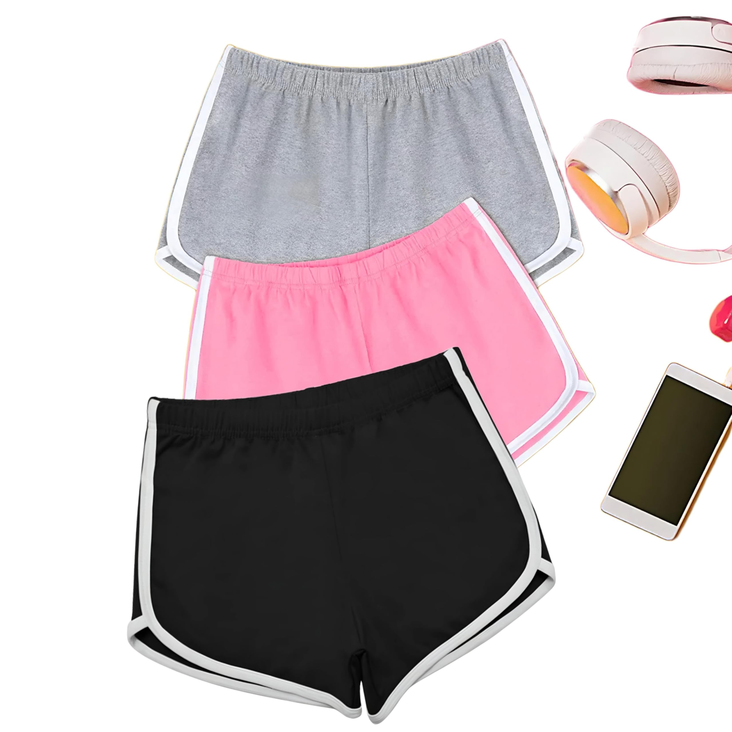 Shorts for Women Pack of 3, Black, Grey, Baby Pink for Gym, Sports, Running, Yoga, Cycling, Walk Casual Shorts Or Half Lower, Hot Pant,Half Trouser.