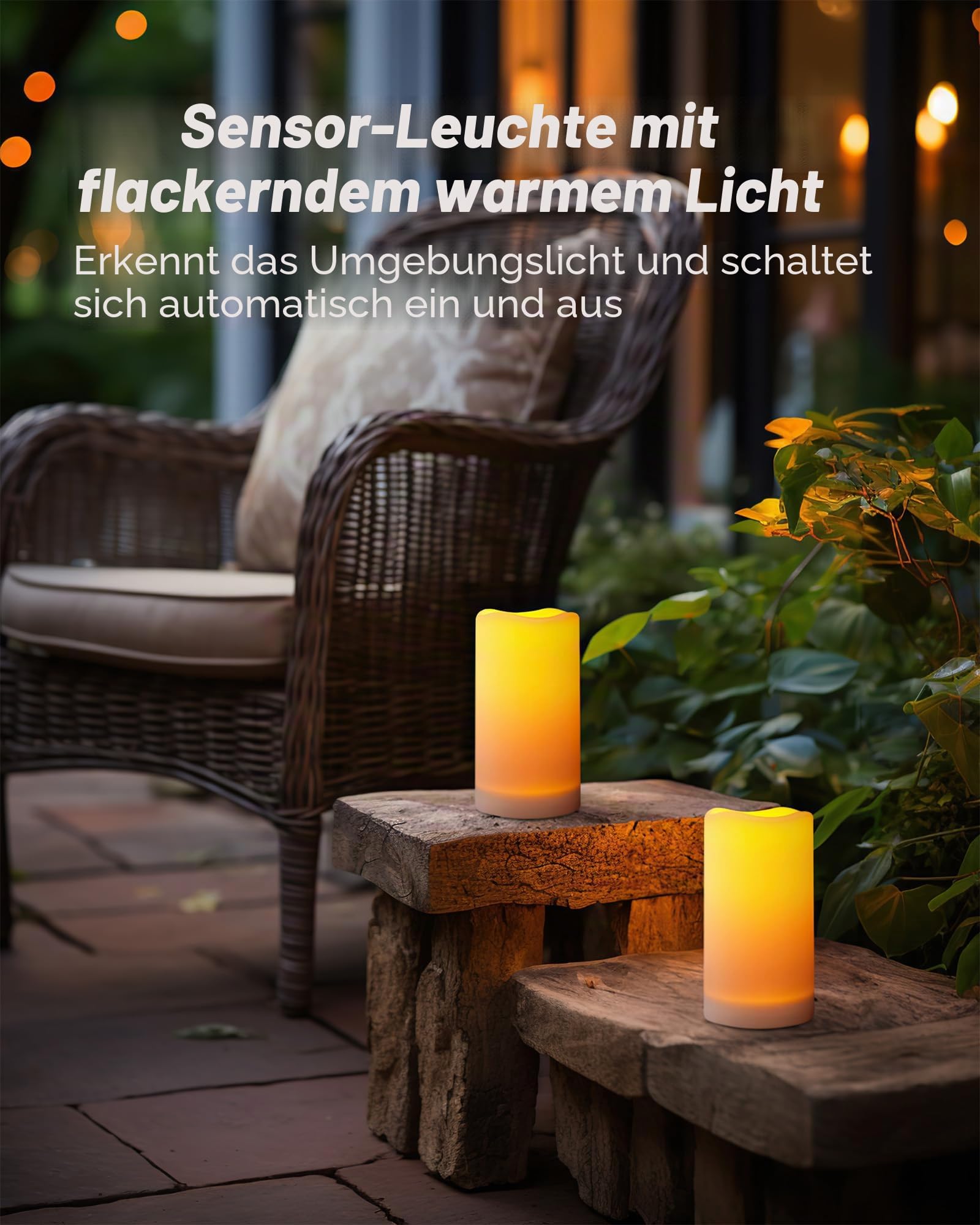 Homemory SolarKerzen für den Außenbereich, Wasserdicht, Wiederaufladbare Kerzen, Solarbetriebene Flammenlose Kerzen für Draußen, nur Sensor, Dämmerung bis Morgendämmerung, Weiß, 3er-Set
