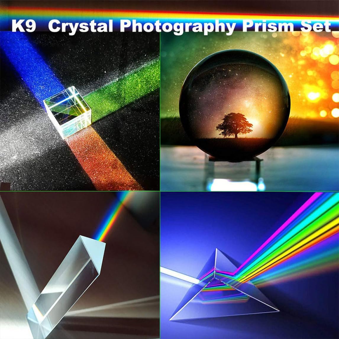 Optical Crystal Prism Refractor Rainbow Maker Glass Light Prism for Science Teaching Spectrum Physics Photography Decoration 4PCS, Refractor