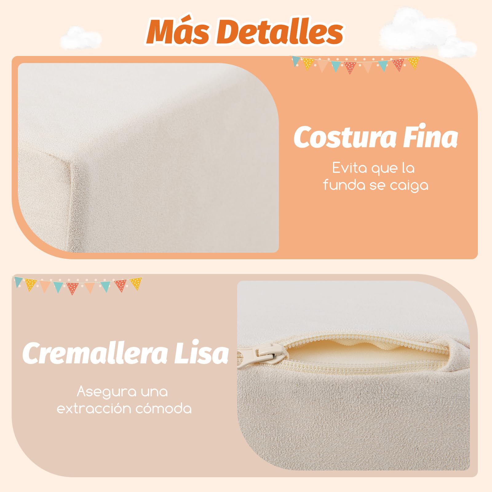 COSTWAY Juego de Escalada y Rampa de 5 Piezas, Bloque de Escalada con Piscina de Pelota Infantil, Funda Lavable a Máquina con Cremallera, Bloques de Construcción Creativos,Sin Pelotas de Mar (Beige) — view 7