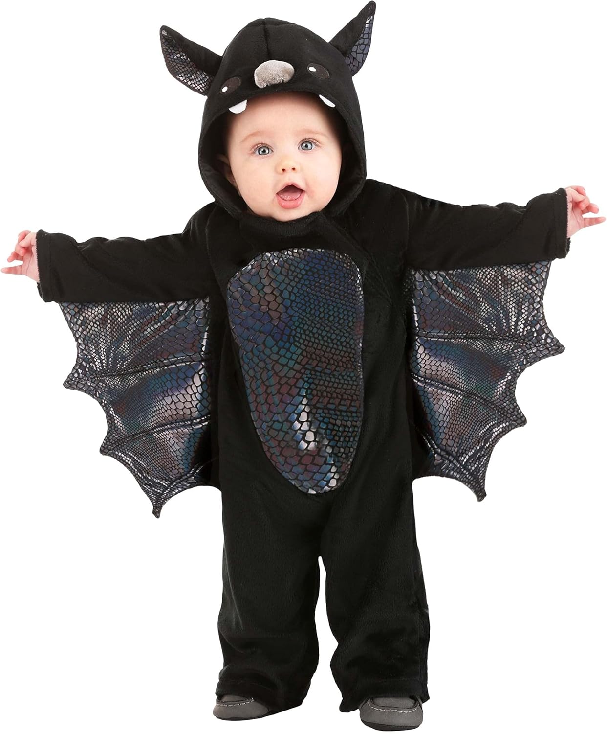 Infant Vampire Bat Costume Soft Minky Fleece Hooded Wings, Plush Belly & Ears