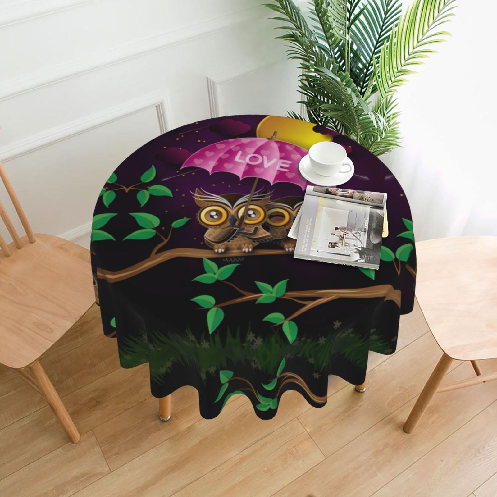 YYHWHJDE Owl Prints Round Decorative Tablecloth 60in - High-Grade Polyester Throw for Elegant Dining & Festive Gatherings