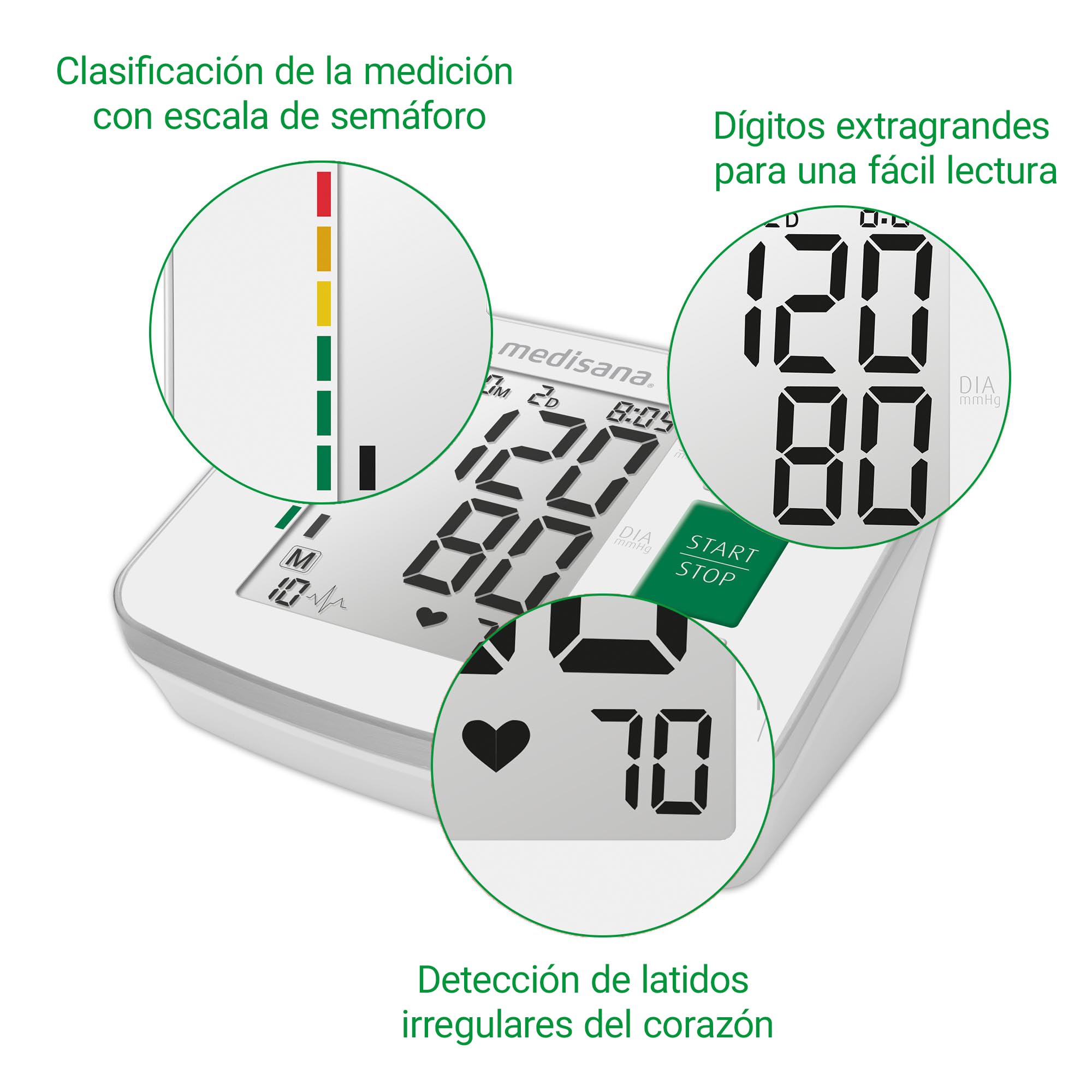 medisana BU 512 Monitor de presión arterial para el brazo, Medición precisa de presión arterial y pulso, Memoria para 2 usuarios, Escala de semáforo, Detección y advertencia de arritmias