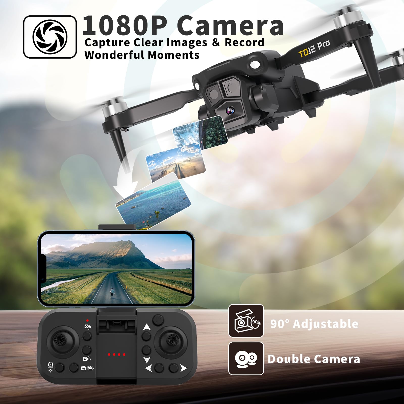 Toladrone Drone con Motore a Spazzole, Drone con 2 Telecamera per Adulti Trasmissione WiFi FPV 5G Droni con Telecamera ESC Mini Drone per Bambini RC Quadricottero per Principianti Drone TD12Pro