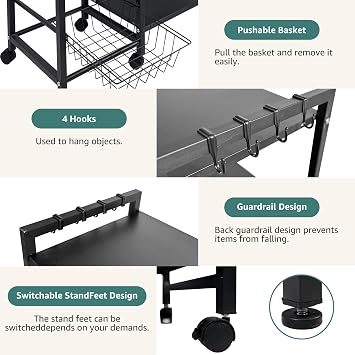 Baker's Rack w/ 3-Tier Shelves & Sliding Mesh Baskets Microwave Stand