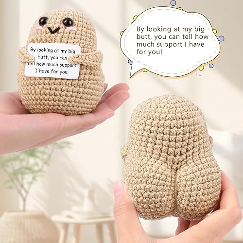 Miniatura 4 de Positive Poo - Divertido compañero de patatas positivas de ganchillo con tarjeta de afirmación de positividad para divertidos regalos de broma de