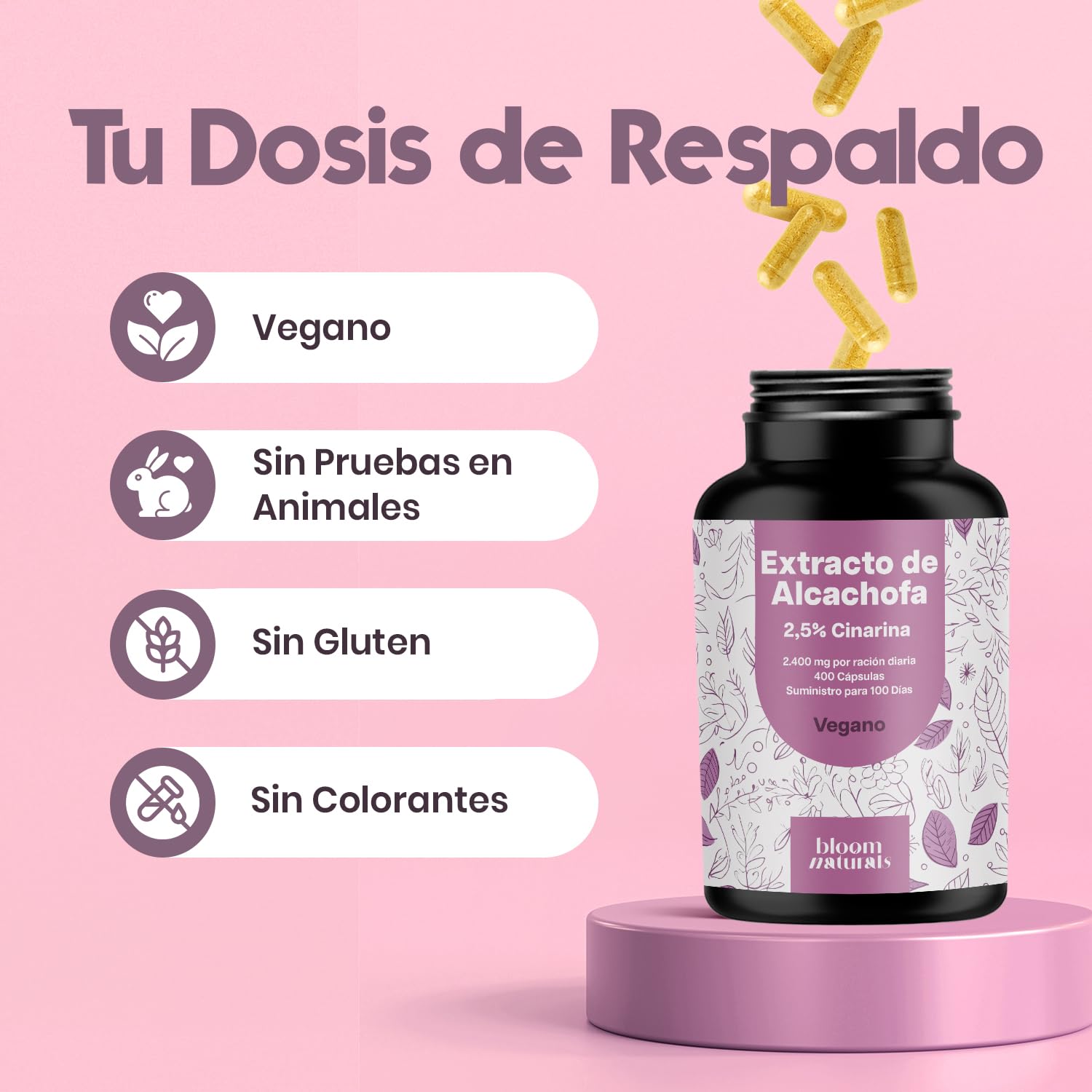 Extracto de Alcachofa – 400 Cápsulas – 2.400 mg por Ración Diaria – 2,5% Cinarina – Vegano – Producido en Alemania – Analizado en Laboratorio – Alcachofa capsulas