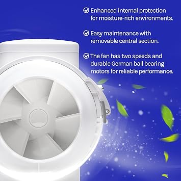 Devola 100mm Inline Mixed Flow Extractor Fan with Timer, 4 Inch Bathroom Fan, For Kitchen, Bathroom and Loft, Made in Britain (Timer Model) - DVILF100T