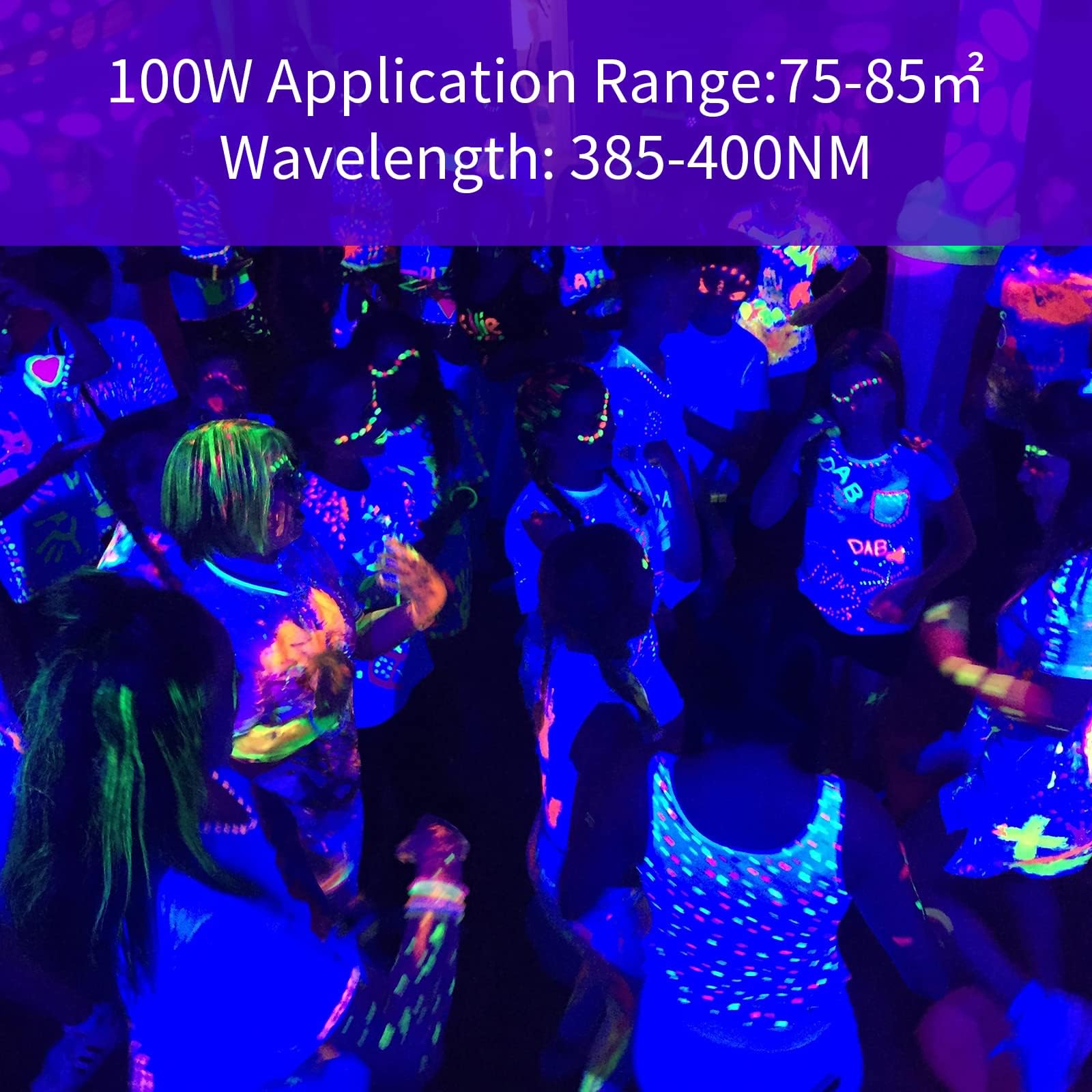 Lumiere Noire LED, 2 Unités 100W Projecteur LED UV Extérieur,385-400nm Black light IP66 Etanche Lumière Noire Ultraviolet pour Soiree Fluo,Glow Party,Neon Fête,Peinture Fluorescente,Halloween