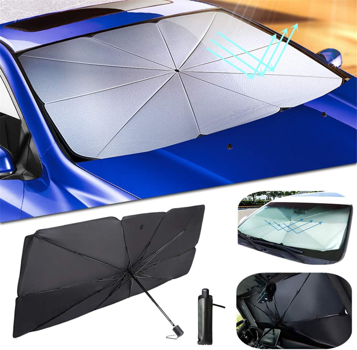 ytbmhhuoupx Car Windshield Sun Shade for SsangYong Actyon Corando Rodius Kyron Chairman Blocks Rays Sun Umbrella Visor Protector Foldable Reflector Umbrella 31x57in